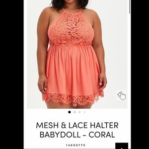 Torrid coral lace lingerie halter babydoll size 00